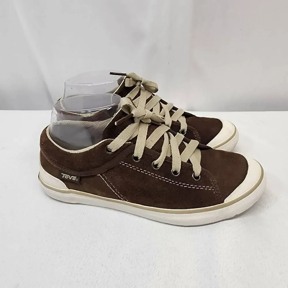 Teva Brown Suede Low-Top Sneakers with Cream Laces